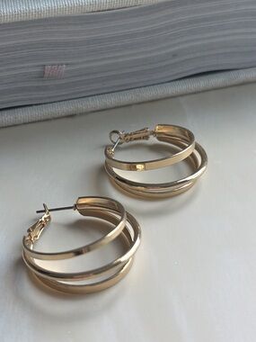 Aldo Gold Triple-Band Hoop Earrings - Gold Tone